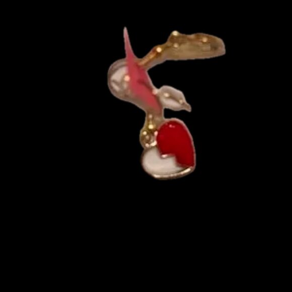 Gold and Red Heart Charm Earrings broken half heart earrings nwt Neimans - Picture 5 of 5